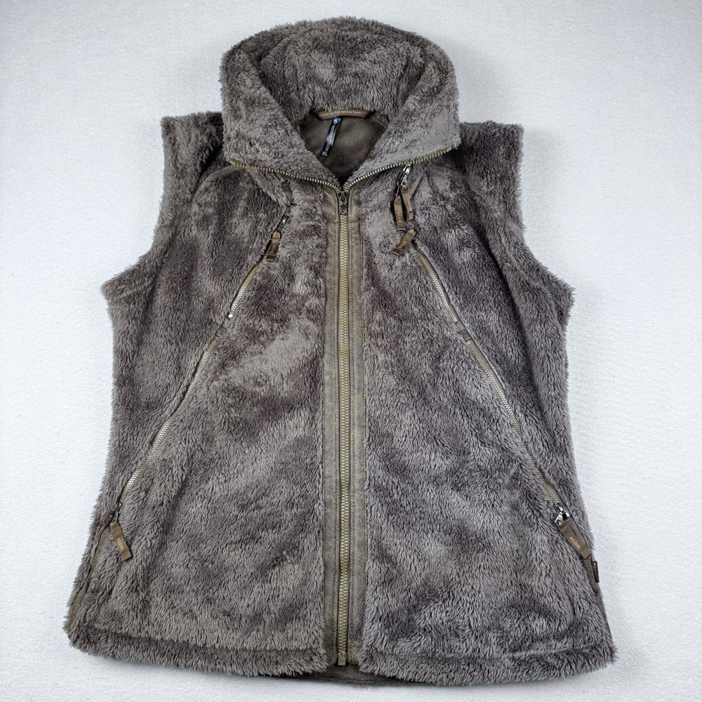 Kuhl Flight Vest Women XL High Pile Fleece Soft Reversible Hood Gorp Hiking